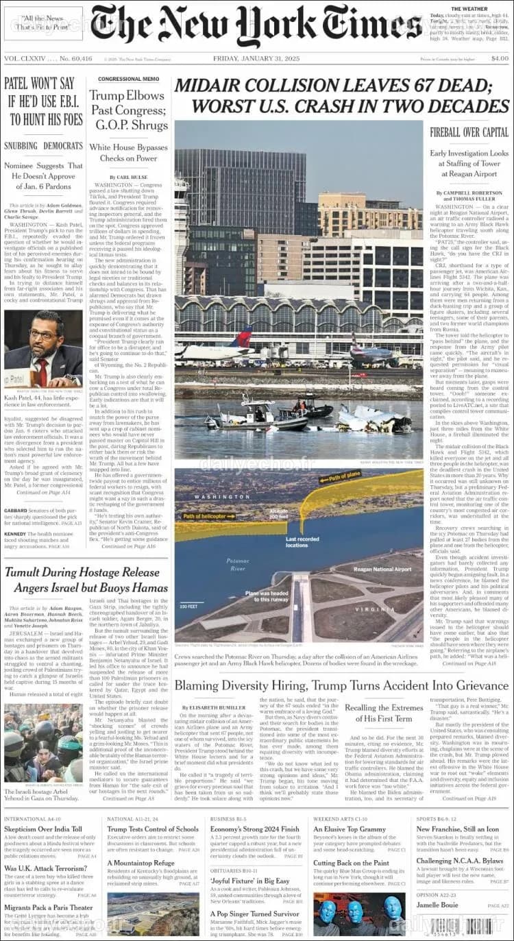 Journal New York Times (États-Unis). Les Unes des journaux de États ...