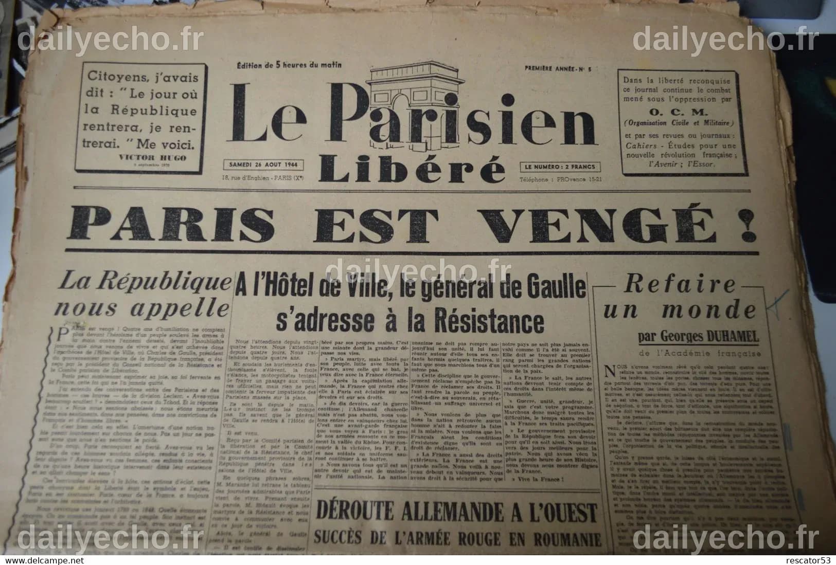 Documents - journal d'origine bataille de Paris Le Parisien libéré du ...