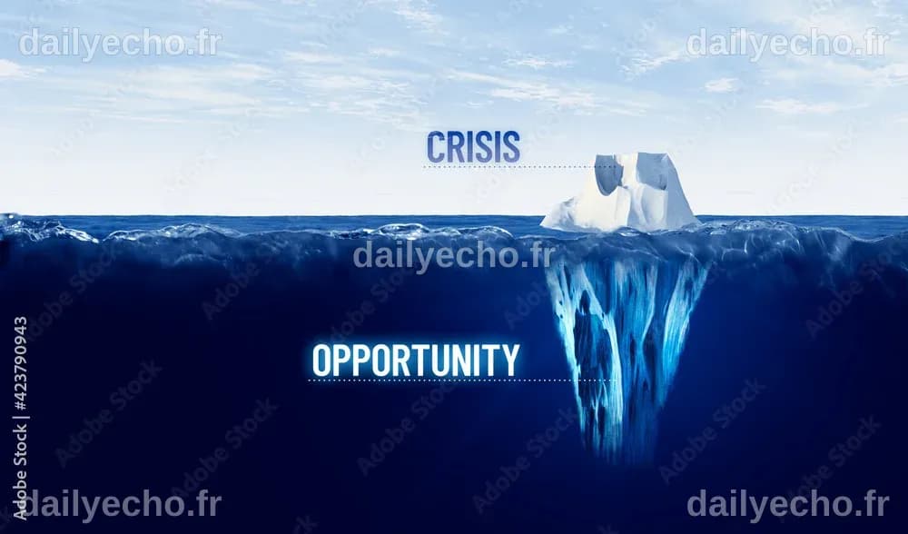 Crisis is opportunity concept with iceberg, crisis is visible ...